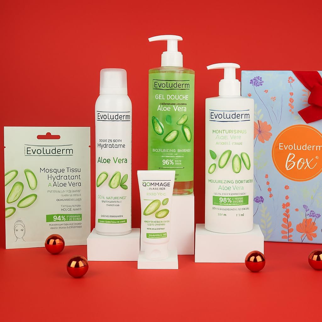 EVOLUDERM – Coffret Cadeau 100% Aloe Vera – 5 produits – Origine Naturelle - Végan – Made in France - Box Harmonie - Idée Cadeau - Idéal cadeau Noël, Anniversaire, Fête des Mères (Spring)