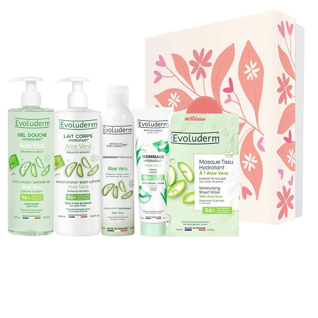 EVOLUDERM – Coffret Cadeau 100% Aloe Vera – 5 produits – Origine Naturelle - Végan – Made in France - Box Harmonie - Idée Cadeau - Idéal cadeau Noël, Anniversaire, Fête des Mères (Spring)