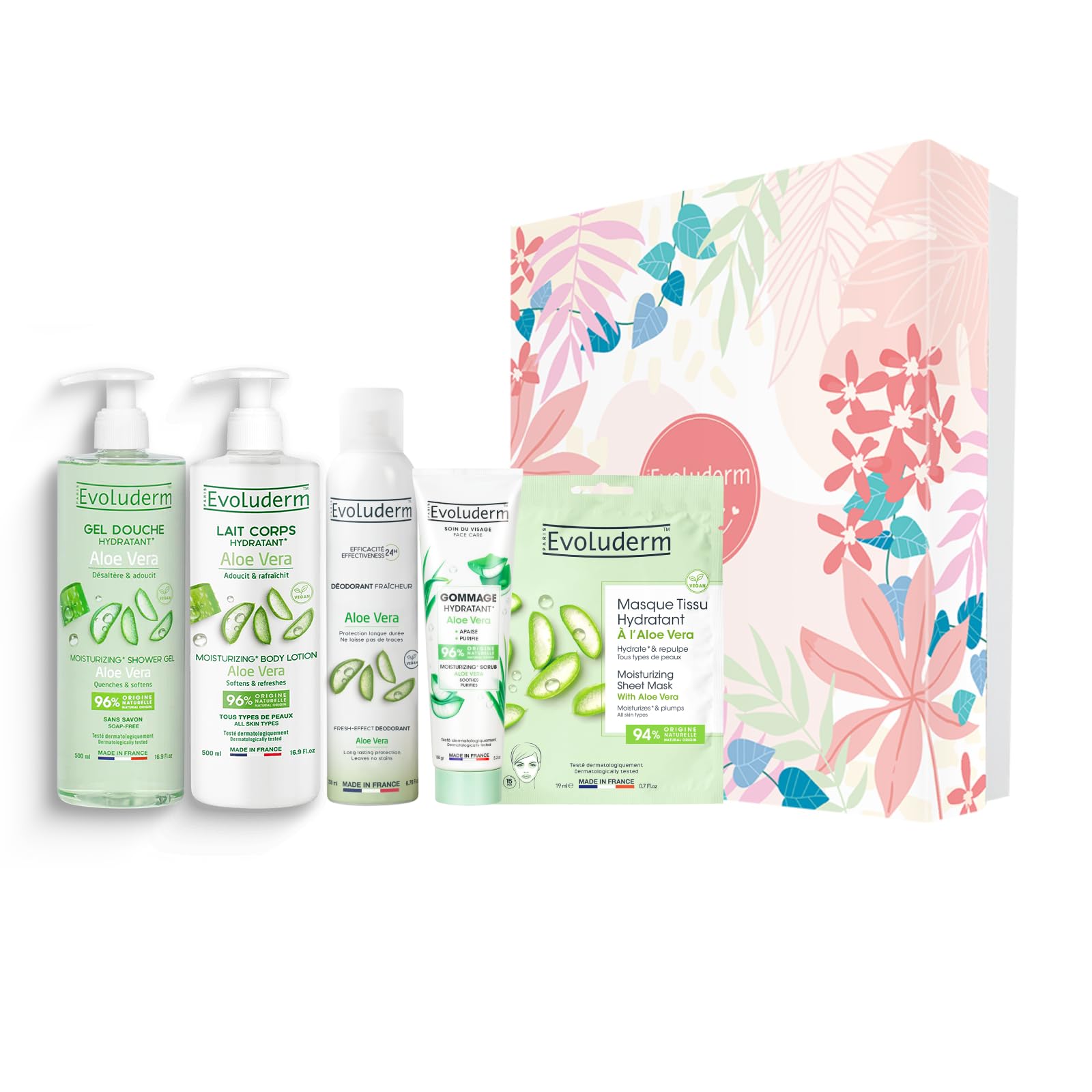 EVOLUDERM – Coffret Cadeau 100% Aloe Vera – 5 produits – Origine Naturelle - Végan – Made in France - Box Harmonie - Idée Cadeau - Idéal cadeau Noël, Anniversaire, Fête des Mères (Spring)