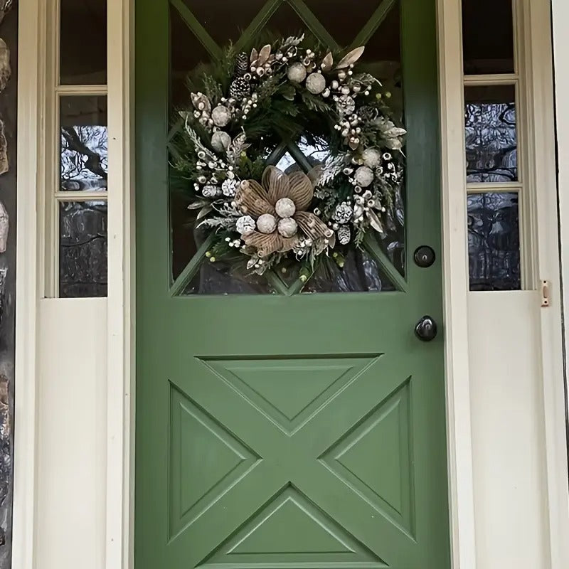 Silver Frost Christmas Wreath with Pine Branches